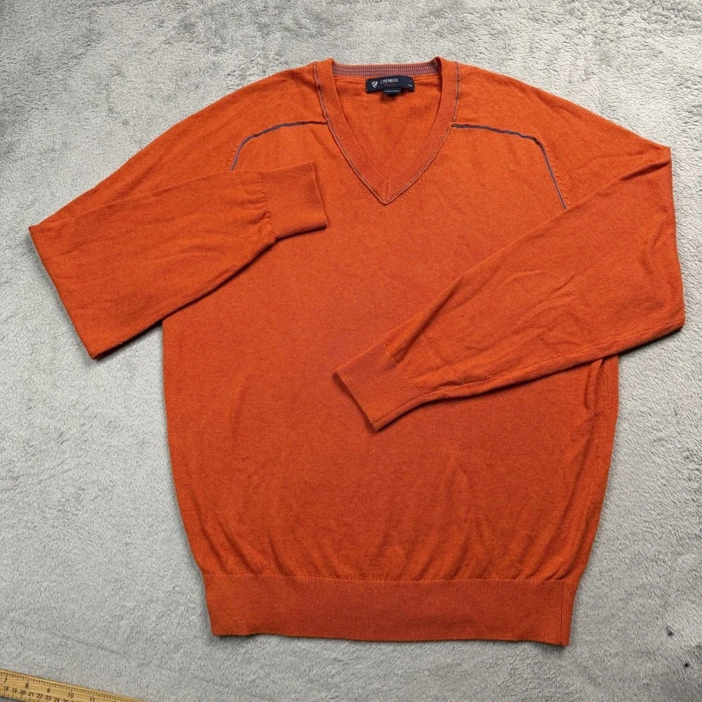 Cremieux Classics Mens Orange Cotton Cashmere V-Neck Sweater Size Medium